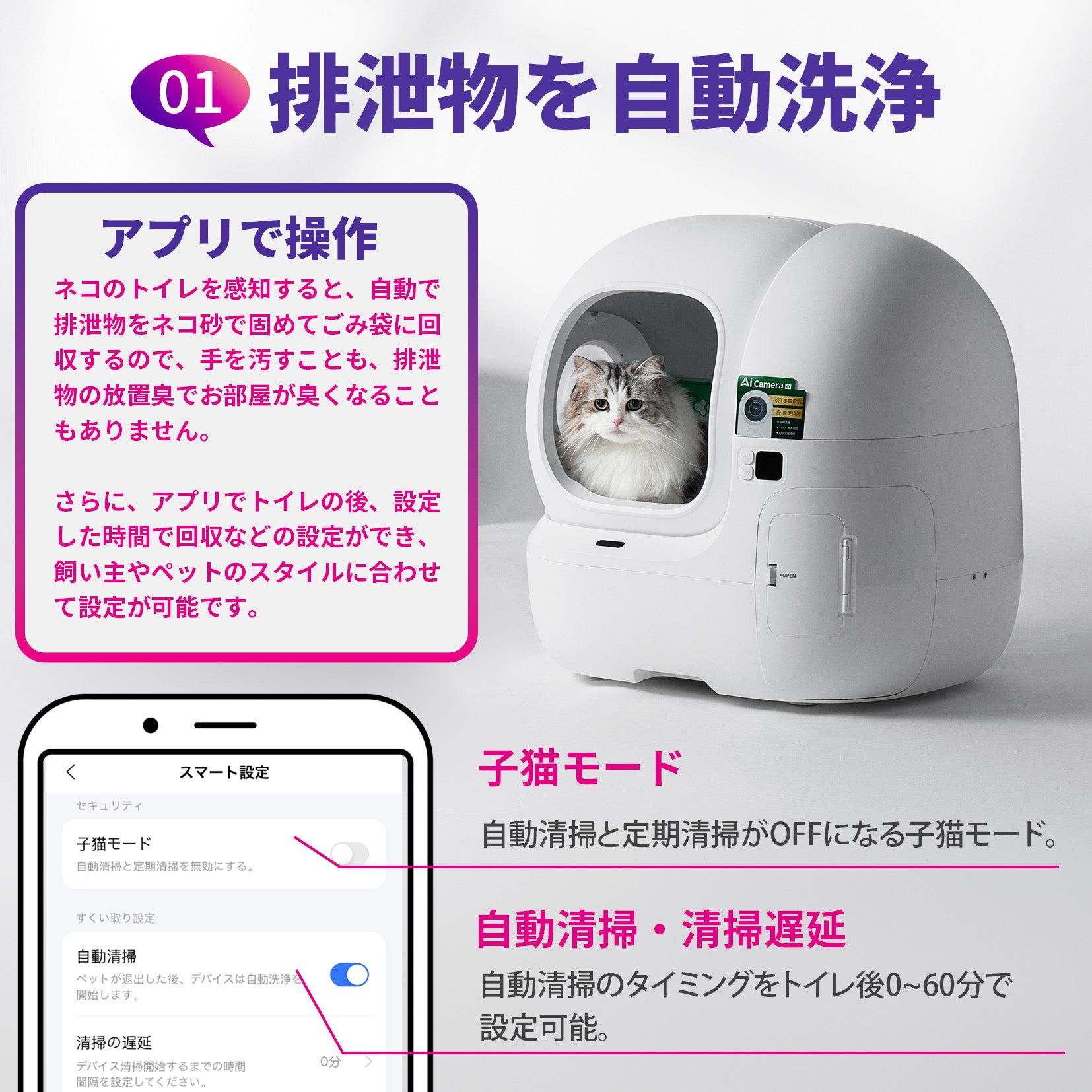 PUROBOT MAX PRO / P9904 / AIカメラ全自動猫トイレ – PETKIT JP